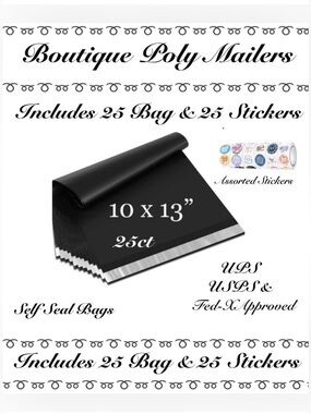 50pcs  Shipping Package 
25-Black Poly Mailers
25-Thank You Stickers ⭐️🆕⭐️